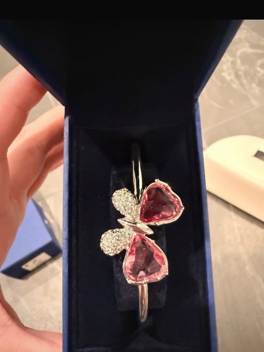 Swarovski Elegant Pink Crystal Butterfly Bangle - Women Jewelry